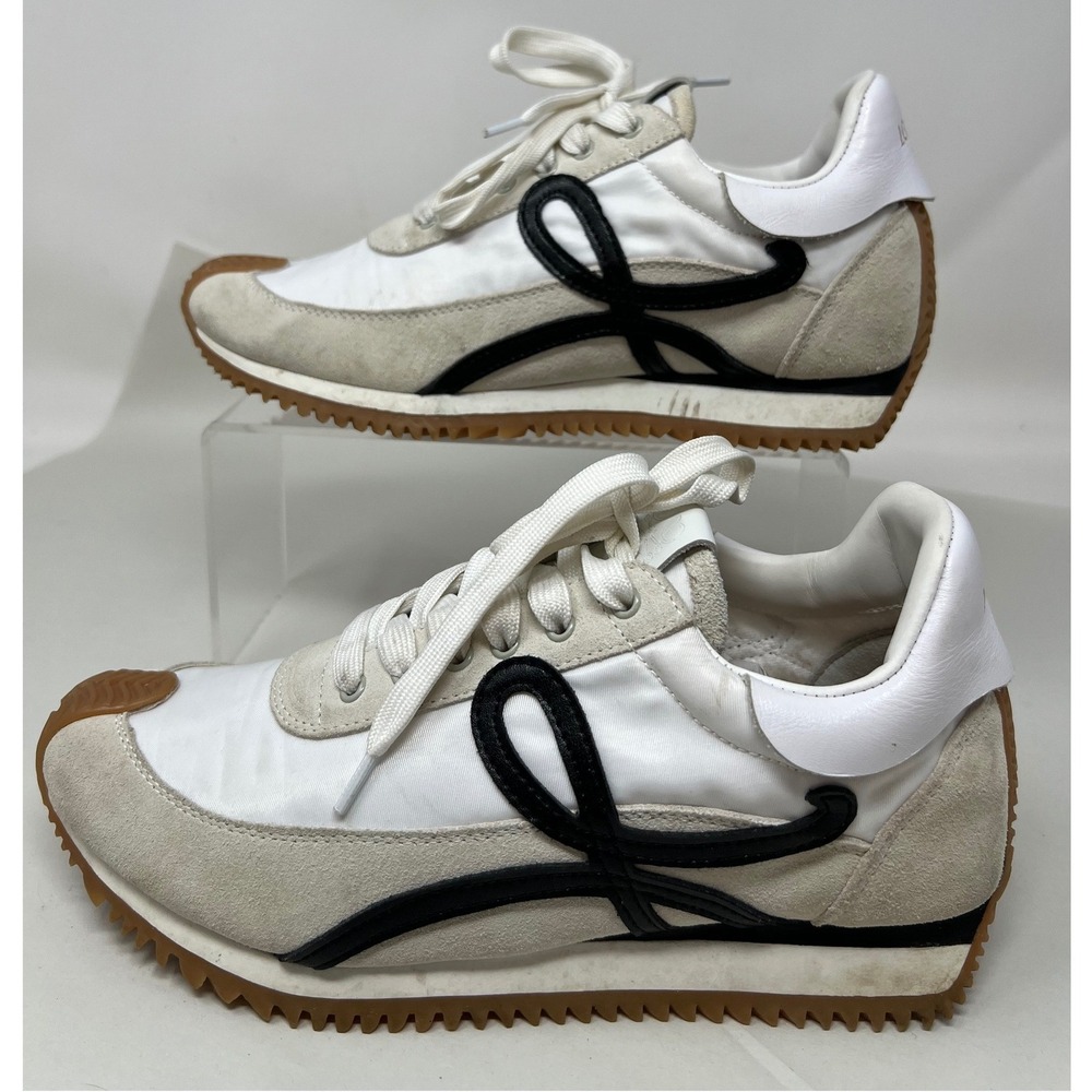 Loewe Flow Runner Womens 9 Sneakers White Suede Nylon Anagram Logo 590720 Italy